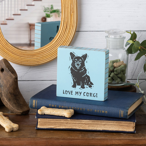 Dog Lover Decorative Wooden Block Sign - Love My Corgi - 4 In x 4 In from Primitives by Kathy
