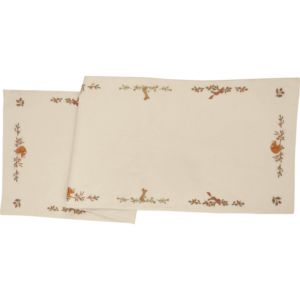 Decorative Cotton Linen Table Runner Cloth - Fall Foilage & Woodland Animals 52x15 from Primitives by Kathy