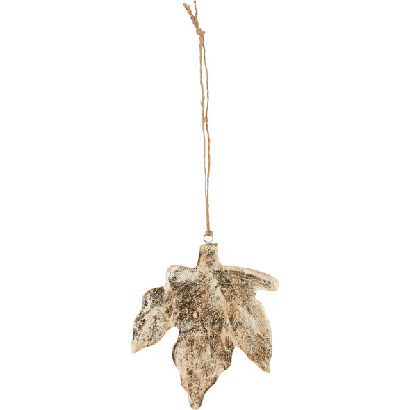 Hanging Wooden Ornament - Maple Leaf Shaped - Cream With Gold Colored Accents 7x6 from Primitives by Kathy