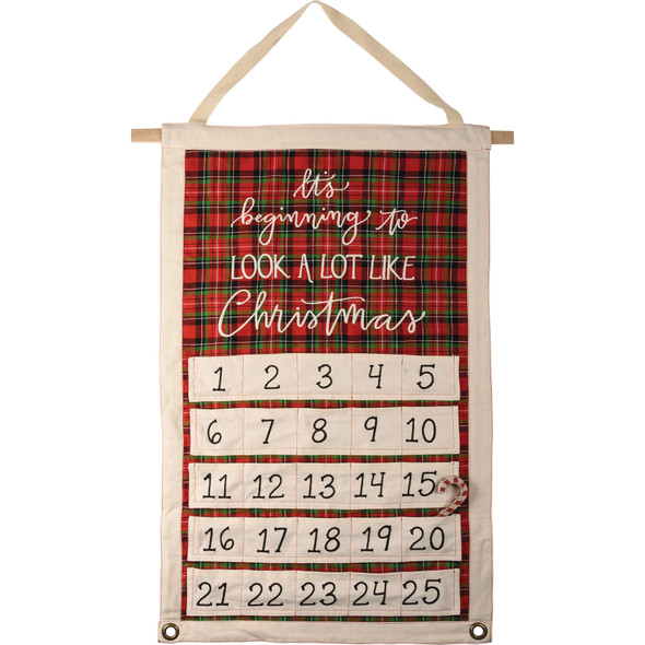 Decorative Hanging Canvas Holiday Countdown Calendar - Beginning To Look Like Christmas from Primitives by Kathy