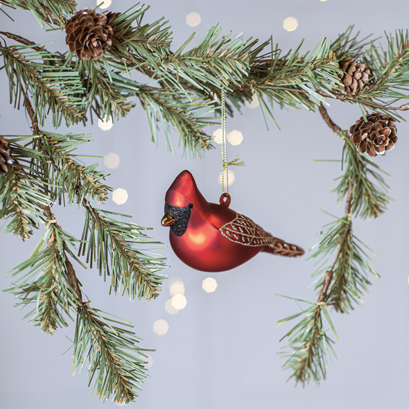 Glitter Glass Hanging Christmas Ornament - Holiday Red Cardinal Bird 4.75 Inch from Primitives by Kathy