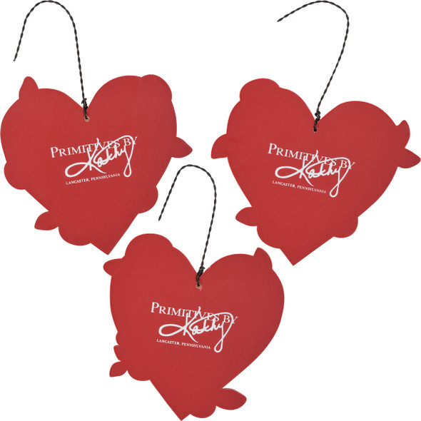 Set of 3 Heart Shaped Red & White Hanging Ornaments - I Love Us from Primitives by Kathy