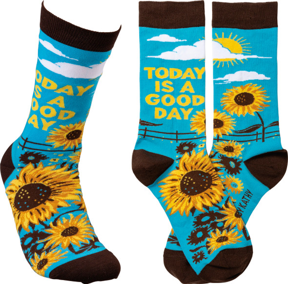 Sunflower Design Today Is A Good Day Colorfully Printed Cotton Socks from Primitives by Kathy