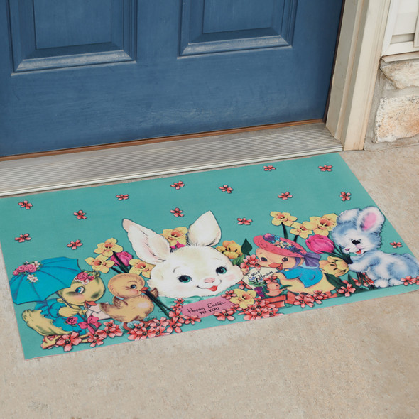 Decorative Entryway Doormat Area Rug - Vintage Easter Design (Rabbits & Chicks) 34x20 from Primitives by Kathy