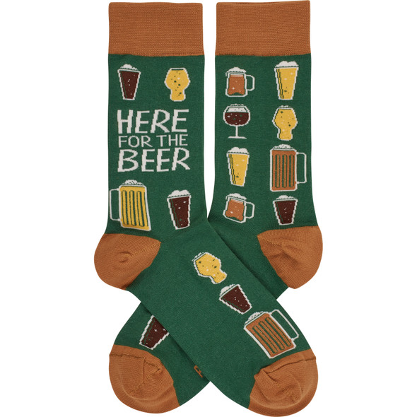Colorfully Printed Cotton Novelty Socks - Here For The Beer - Grilling & Chilling Collection from Primitives by Kathy