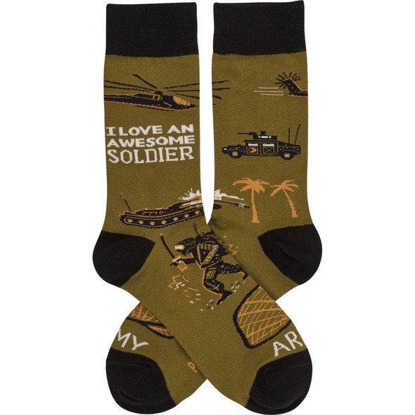Colorfully Printed Cotton Socks - I Love An Awesome Soldier - Military Collection from Primitives by Kathy