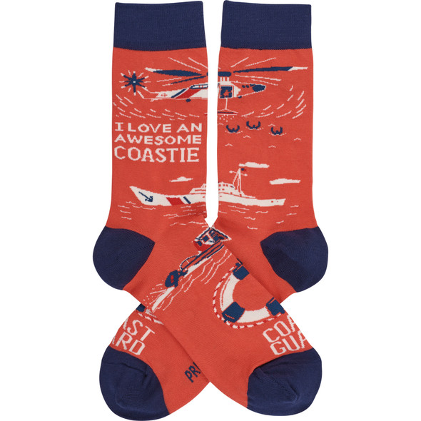 Colorfully Printed Cotton Socks - I Love An Awesome Coastie - Military Collection from Primitives by Kathy
