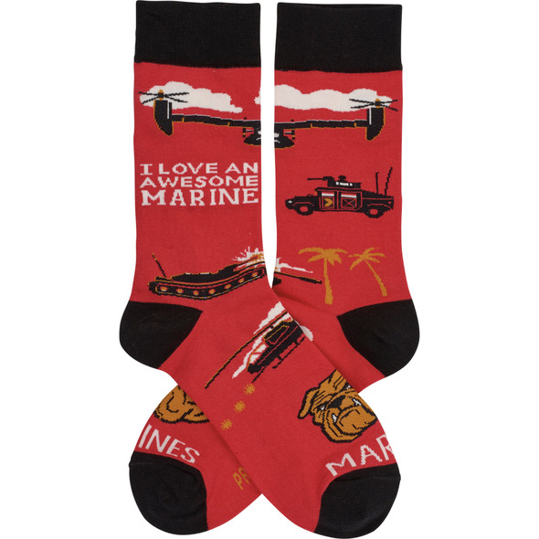 Colorfully Printed Cotton Socks - I Love An Awesome Marine - Military Collection from Primitives by Kathy