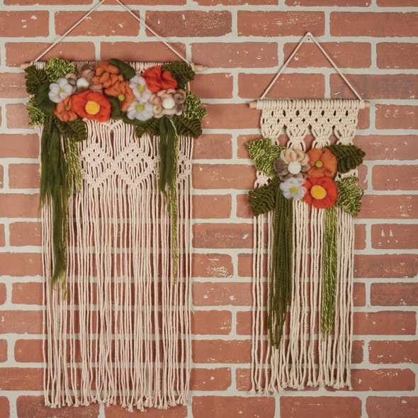 Decorative Large Cotton & Macrame Yarn Wall Decor Hanging - Floral Blooms 38.5 Inch from Primitives by Kathy