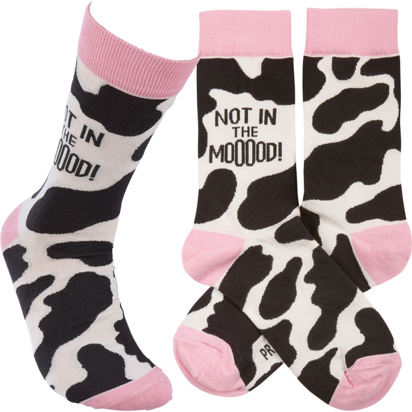 Colorfully Printed Cotton Socks - Dairy Cow Themed Not In The Mooood from Primitives by Kathy