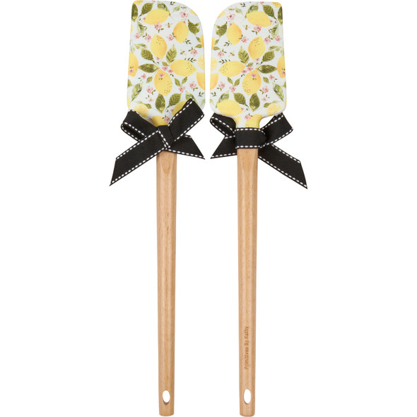 Double Sided Silicone Spatula With Wooden Handle - Lemon Zest 13 Inch from Primitives by Kathy