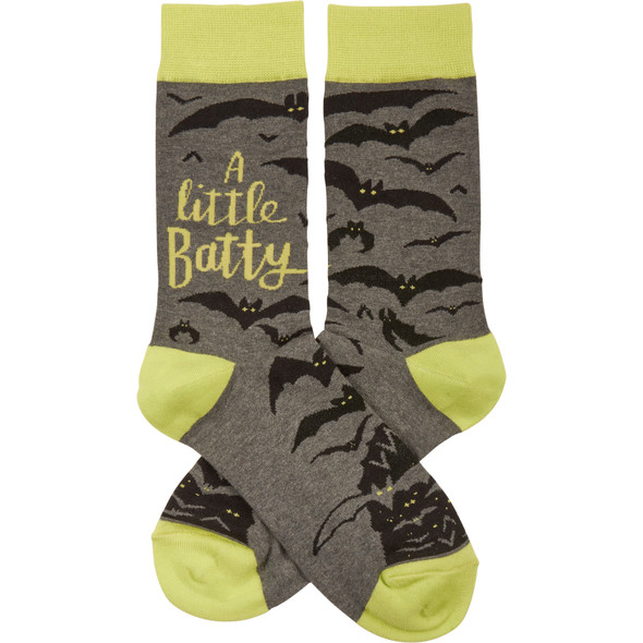 Colorfully Printed Cotton Socks - A Little Batty - Black Bat Design from Primitives by Kathy