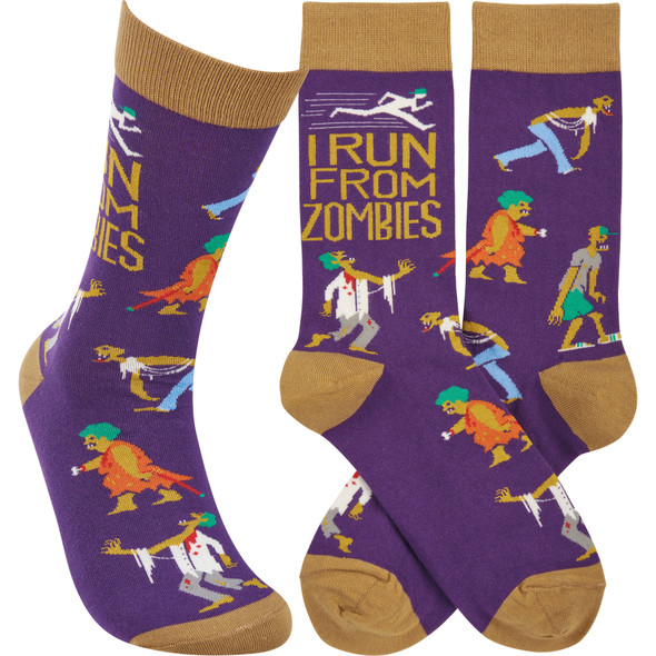 Colorfully Printed Cotton Socks - I Run From Zombies from Primitives by Kathy