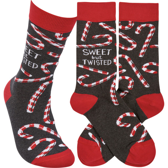 Colorfully Printed Cotton Socks - Sweet But Twisted - Candy Cane Print - Christmas Collection from Primitives by Kathy