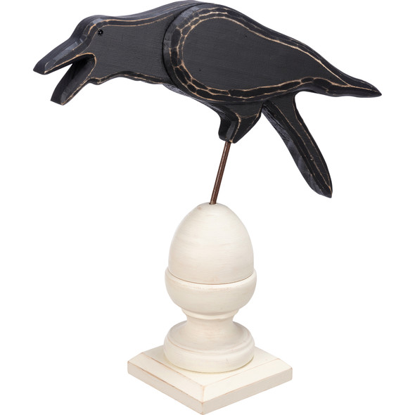 Wooden Cawing Crow On Finial Tabletop Figurine Decor 12.5 Inch from Primitives by Kathy