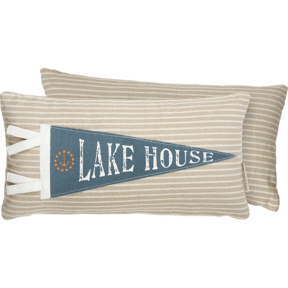 Decorative Woven Cotton Throw Pillow - Lake House - Stitched Canvas Pennant 16x8 from Primitives by Kathy