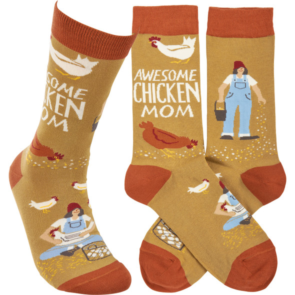 Colorfully Printed Cotton Socks - Awesome Chicken Mom - Farmhouse Collection from Primitives by Kathy