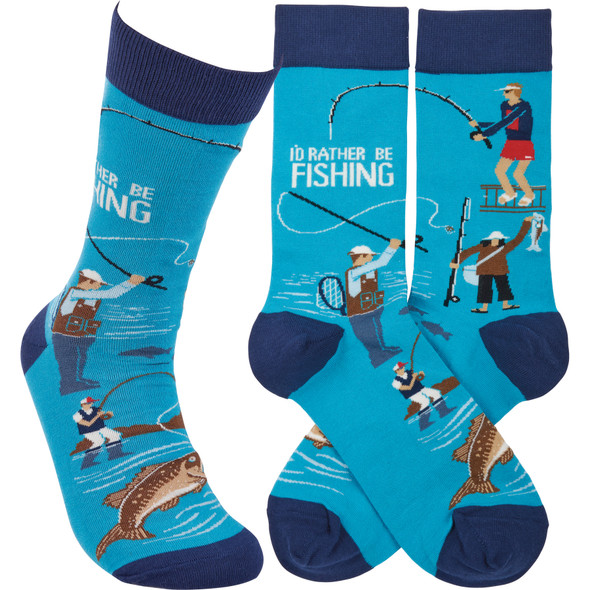 Colorfully Printed Cotton Novelty Socks - I'd Rather Be Fishing from Primitives by Kathy