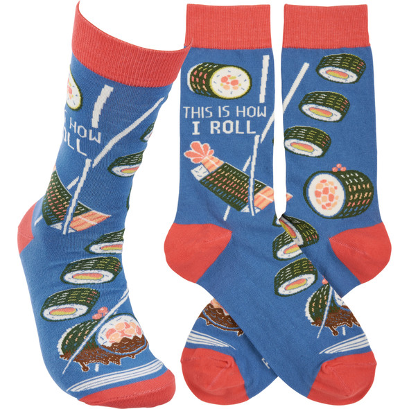 Colorfully Printed Cotton Novelty Socks - This Is How I Roll - Sushi & Chopsticks from Primitives by Kathy