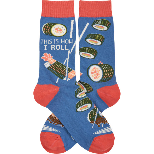 Colorfully Printed Cotton Novelty Socks - This Is How I Roll - Sushi & Chopsticks from Primitives by Kathy