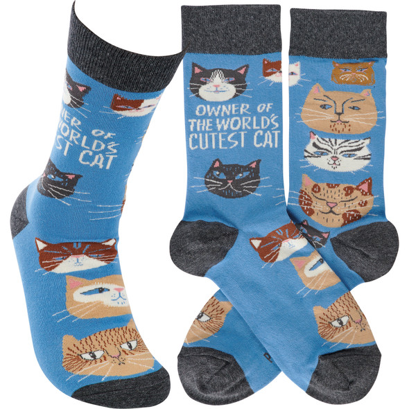 Cat Lover Colorfully Printed Cotton Socks - Owner Of World's Cutest Cat from Primitives by Kathy
