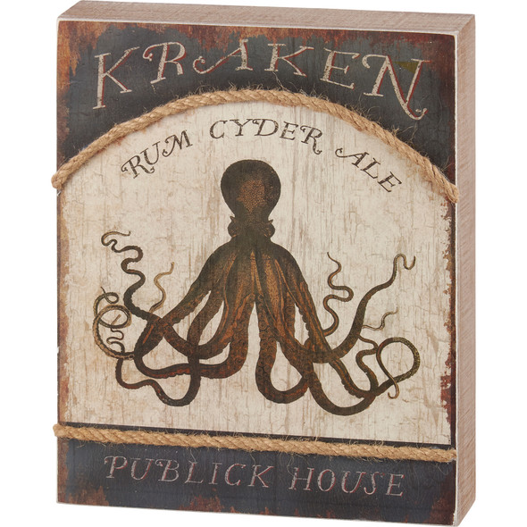 Decorative Wooden Box Sign Decor - Kraken Publick House 8x10 - Beach Collection from Primitives by Kathy