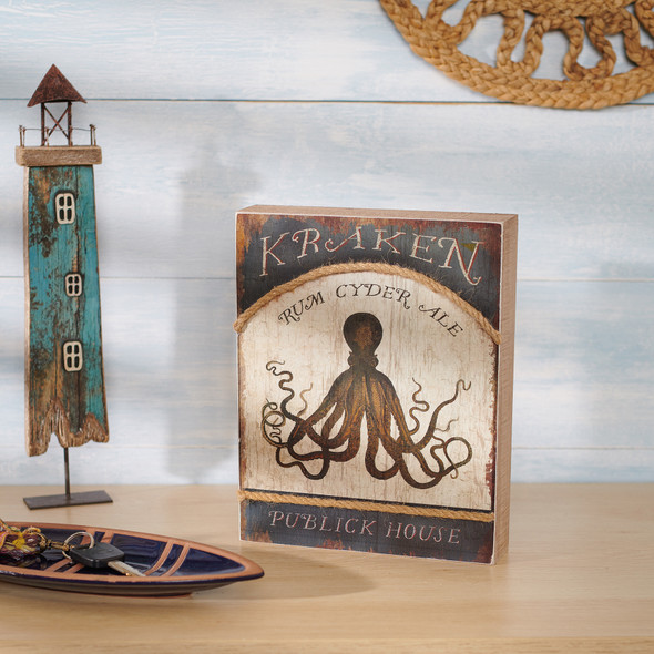 Decorative Wooden Box Sign Decor - Kraken Publick House 8x10 - Beach Collection from Primitives by Kathy