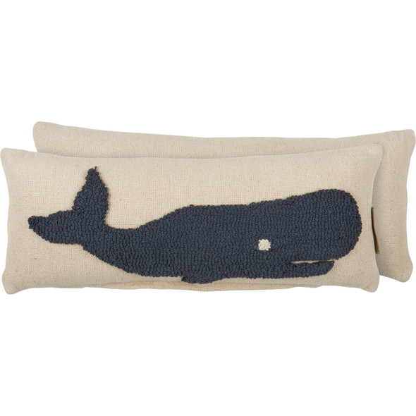 Decorative Cream Canvas Throw Pillow - Dark Blue Sperm Whale 16 Inch - Beach Collection from Primitives by Kathy