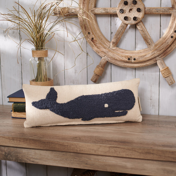 Decorative Cream Canvas Throw Pillow - Dark Blue Sperm Whale 16 Inch - Beach Collection from Primitives by Kathy