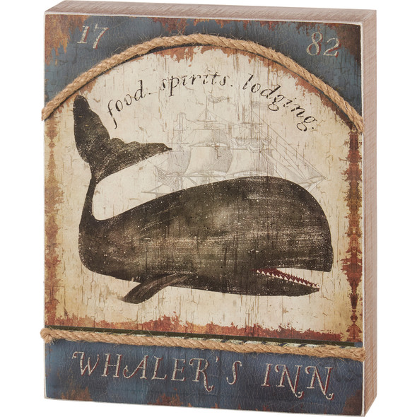 Decorative Wooden Box Sign With Jute Rope Accents - Whaler's Inn 8x10 - Beach Collection from Primitives by Kathy