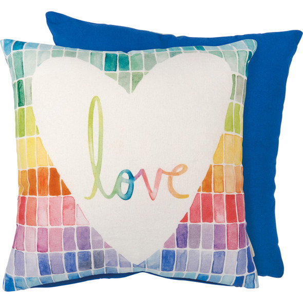 Decorative Cotton Throw Pillow - Love -White Heart & Rainbow Colors 16x16 - Pride Collection from Primitives by Kathy