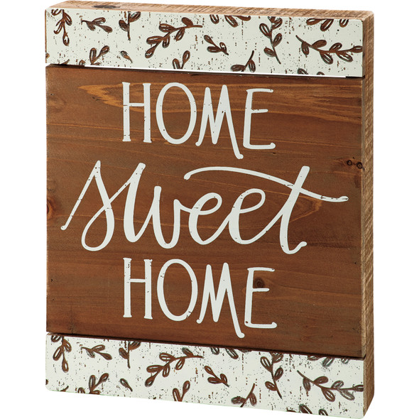 Decorative Slat Wood Box Sign Decor - Home Sweet Home 8x10 - Debossed Leaf Design from Primitives by Kathy