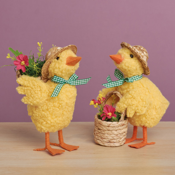 Set of 2 Spring Duck Figurines - 5.25 In - Flower Baskets - Easter & Spring Collection from Primitives by Kathy