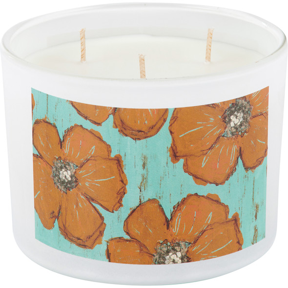 Jar Candle - Orange Floral Design - Vanilla Scent - 3 Wick - 14 Oz from Primitives by Kathy