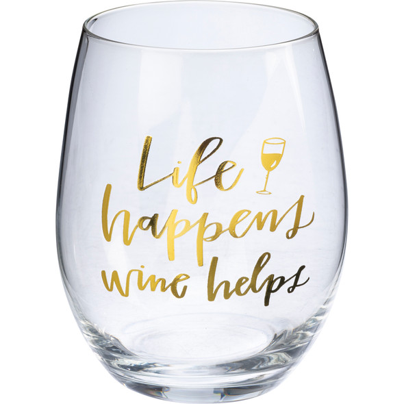 Life Happens Wine Helps Stemless Wine Glass 15 Oz from Primitives by Kathy