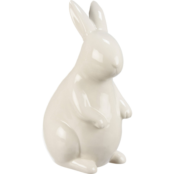 Decorative Ceramic Figurine - White Standing Perky Bunny Rabbit - 8.25 Inch from Primitives by Kathy