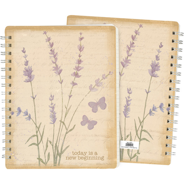 Double Sided Spiral Notebook - Today Is A New Beginning - Purple Lavender & Butterflies from Primitives by Kathy