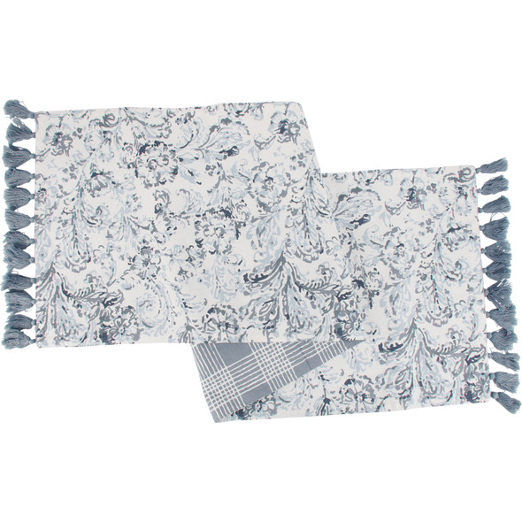 Decorative Cotton Table Runner Cloth - Indigo & White Florals - 52 in x 15 In from Primitives by Kathy