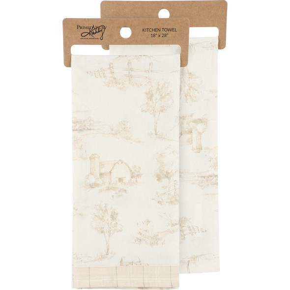 Cotton Kitchen Dish Towel - Barnhouse & Trees 18x28 - Farmhouse Collection from Primitives by Kathy
