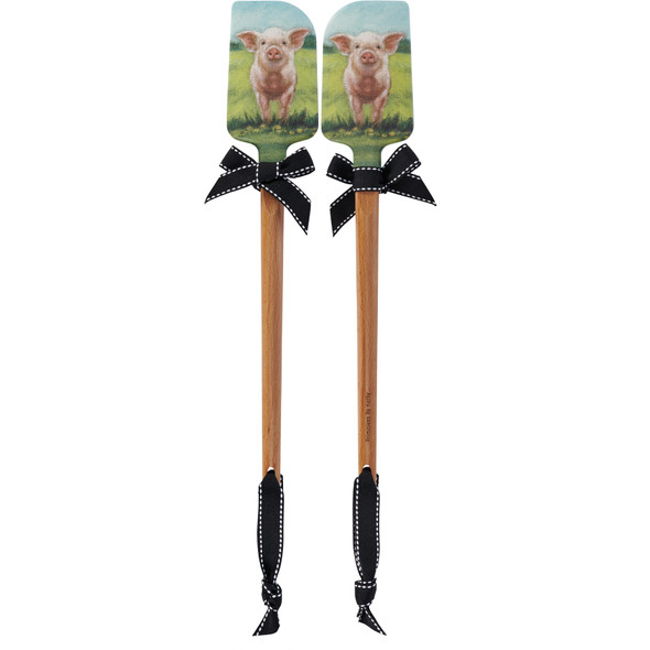 Double Sided Silicone Spatula With Wooden Handle - Farmhouse Pig from Primitives by Kathy