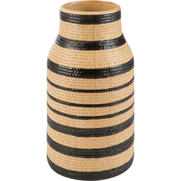 Decorative Ceramic Vase - Tan & Black Horizontal Stripe - 10.25 Inch Tall - Home Accents Collection from Primitives by Kathy