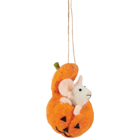 Felt Pumpkin Mouse Figurine Ornament 6.75 Inch from Primitives by Kathy
