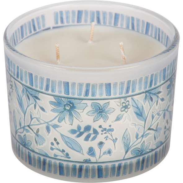 3 Wick Jar Candle - Blue Florals Design - Lavender Scent - 14 Oz - 30 Hours from Primitives by Kathy