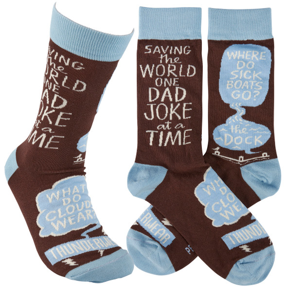 Colorfully Printed Cotton Novelty Socks - Saving The World One Dad Joke At A Time from Primitives by Kathy