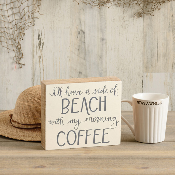 Side Of Beach With My Morning Coffee Decorative Wooden Box Sign 7x6 from Primitives by Kathy