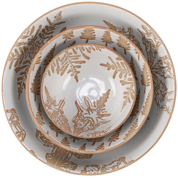 Set of 3 Decorative Stoneware Serving Bowls - Snowflakes & Winter Pines from Primitives by Kathy