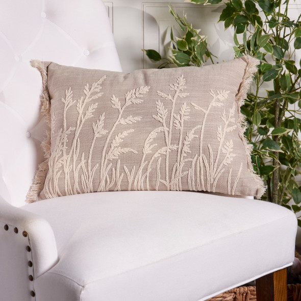 Decorative Cream Colored Cotton Throw Pillow - Natural Grasses Design 20x14 from Primitives by Kathy