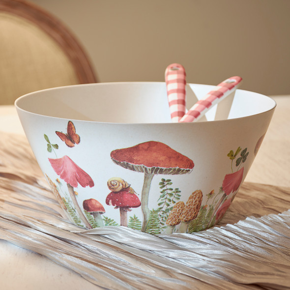 Bamboo Fiber Serving Bowl - Mushrooms & Butterflies - 9.5 In x 4.5 In from Primitives by Kathy