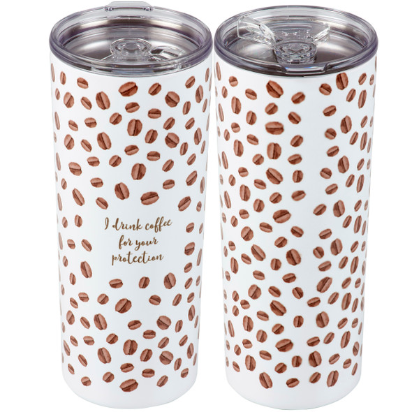 Stainless Steel Coffee Tumbler Thermos - For Your Protection 20 Oz - Coffee Bean Design from Primitives by Kathy