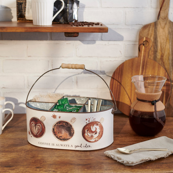 Decorative Galvanized Metal Caddy Bucket With Handle - Coffee Is Always A Good Idea from Primitives by Kathy